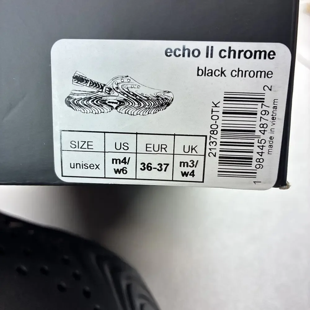 New Crocs Echo II Chrome Clog Black Chrome 213780-0TK Men Size 4 / Women Size 6